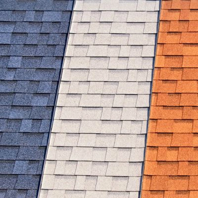 shingle color options in blue, white, and orange